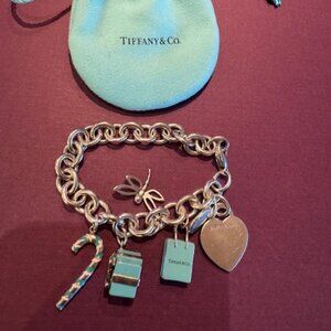 Tiffany & Co. Sterling Silver Charm Bracelet with 6 Charms Rare Enamel & Holiday